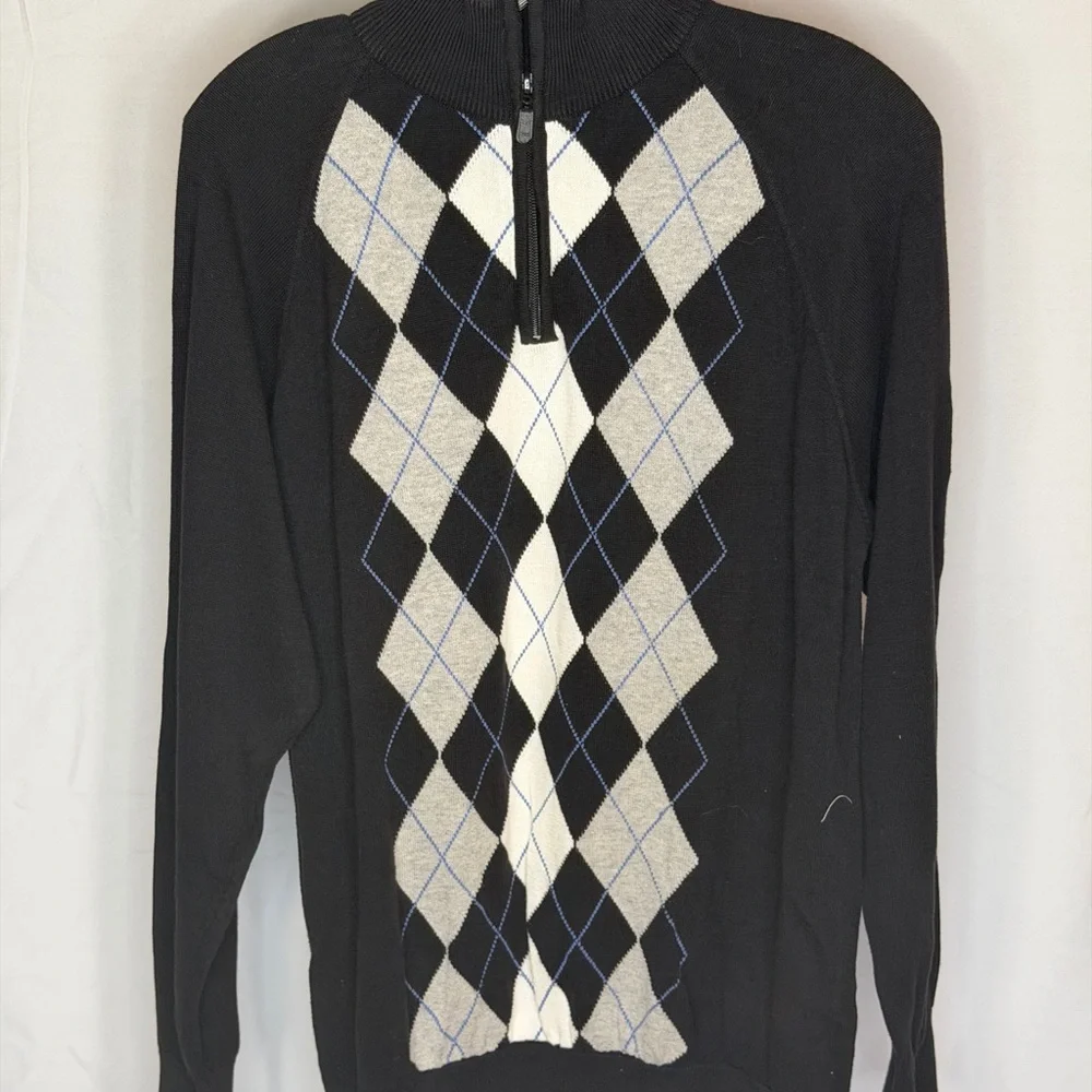 Men's Classic Black‎ Argyle Zip-Up Sweater